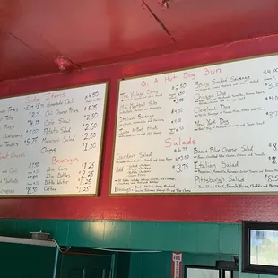 Menu on the restaurant wall 2022