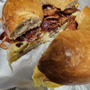 Bacon Egg and Cheese on a toasted plain Bagel.