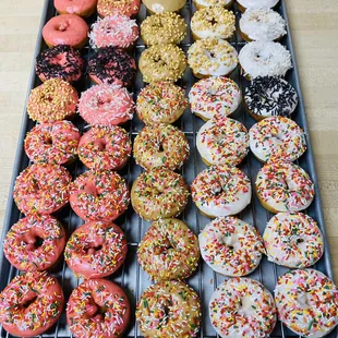 Assortment of iced cake donuts