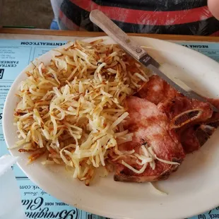 Smoked pork chops and hash browns