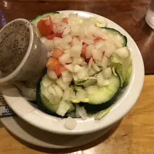 Tossed salad w/added onions &amp; homemade poppyseed dressing