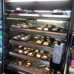 a display case full of pastries