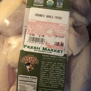 a package of organic whole chicken