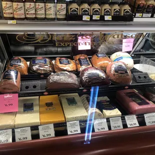 a variety of cheeses and pastries