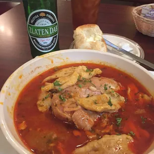 chicken paprikash and Macedonian beer