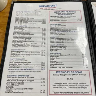 Breakfast menu