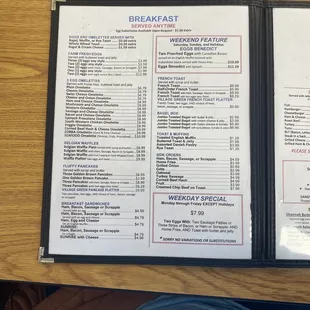 Menus breakfast