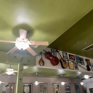 Vintage instruments and cool posters adorn the walls!