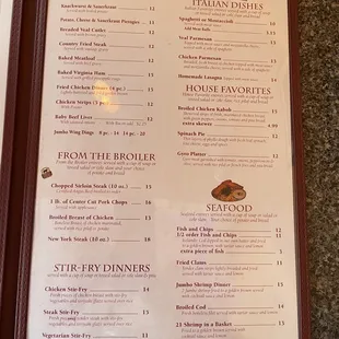 the menu of the restaurant