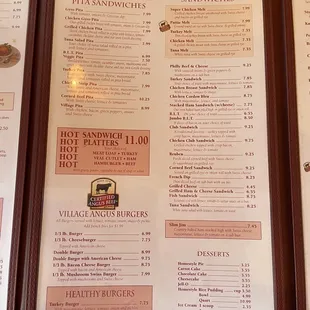 the menu of the restaurant