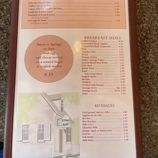 the menu for breakfast sides