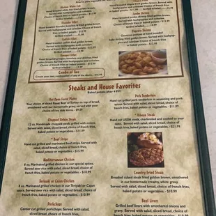 the menu of the restaurant