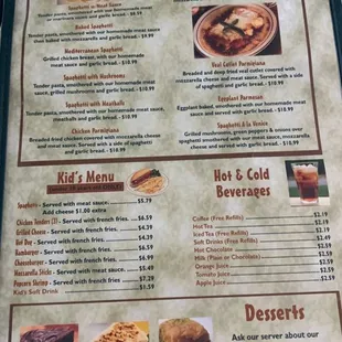 the menu for the restaurant