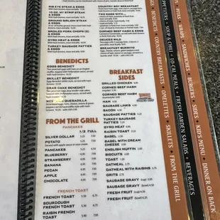 the menu of the restaurant