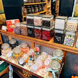 a variety of candy and candis