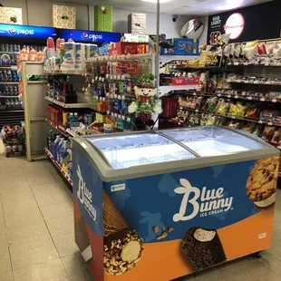 Ice cream treats, typical convenience store snacks and stuff