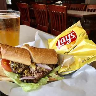 a sandwich and a drink