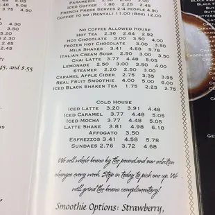 Drinks -- coffees &amp; non-coffees. Tons of choices.