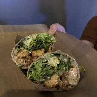 Buffalo &quot;chicken&quot; wrap made with tempeh