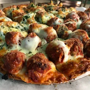 Meatball and spinach/artichoke 1/2 and 1/2 pizza