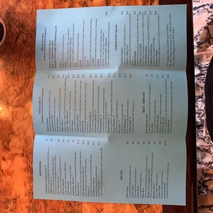 a menu on a table