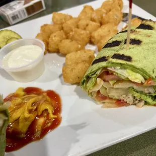 Buffalo Grilled Chicken Wrap with Tots!