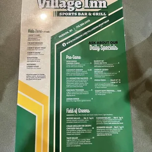 The Village Inn Sports Bar &amp; Grill Menu - 2023