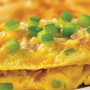 Denver Omelette - 3 Egg Breakfast + Brunch Omelette with diced ham, green peppers and onions, and topped with melted cheese