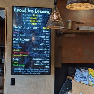 Ice cream menu