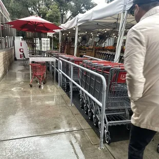 Carts, ice machine, and two tables to sit at