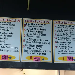 the family bundle menu