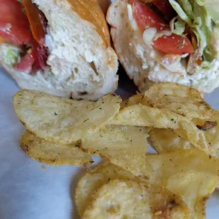 Chicken Salad, lettuce, tomato, hot pepper