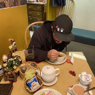 a man eating breakfast