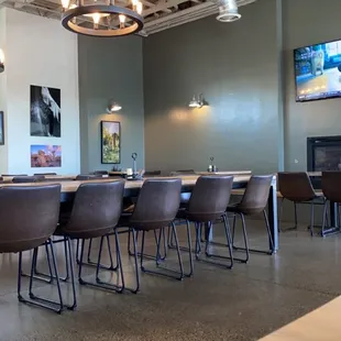 a dining room with tables and chairs