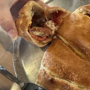 Inside my calzone. I added pepperoni and mushrooms p