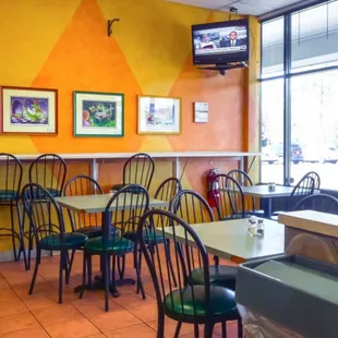 tables and chairs in a restaurant