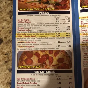 menu, pizza