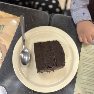 a piece of chocolate cake on a plate