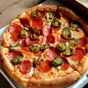 Small traditional pizza- my choice of toppings with pepperoni &amp; jalapeno.