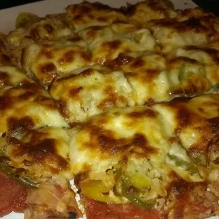 Saurkraut, jalapeño, banana pepper and peperoni pizza.