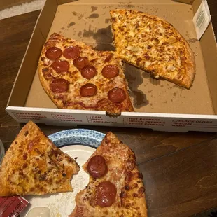 Ordered half pepperoni and half buffalo chicken and it is so good!!! It was only $10 and it was ready in 10 minutes!! WORTH IT