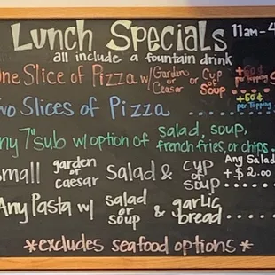 GR8 Lunch Specials Menu