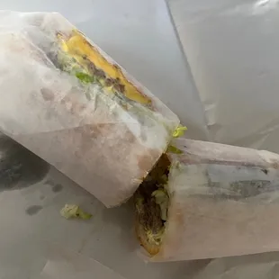 a burrito cut in half