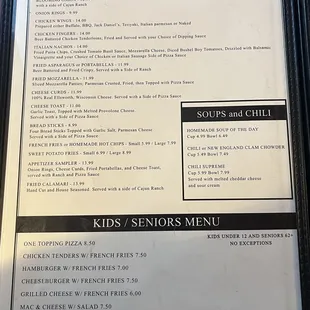 Menu - Starters and kids/Seniors