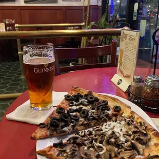 Pizza, beer, old picture of SF