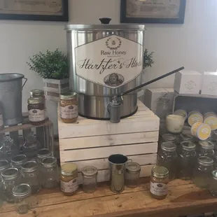 a display of jars and jars on a table