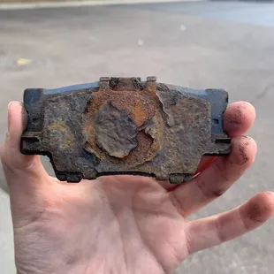 Brake pad after "four months" of wear and tear.