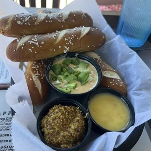 Fresh pretzel bread, stone ground mustard, and DELICIOUS beer cheese!!