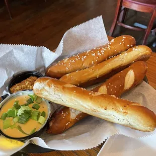 Pretzels, Beer Cheese and Stoneground mustard.