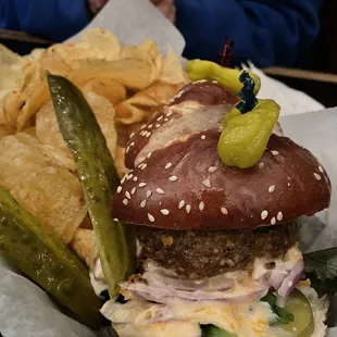 Meatloaf burger with Pretzel Bun